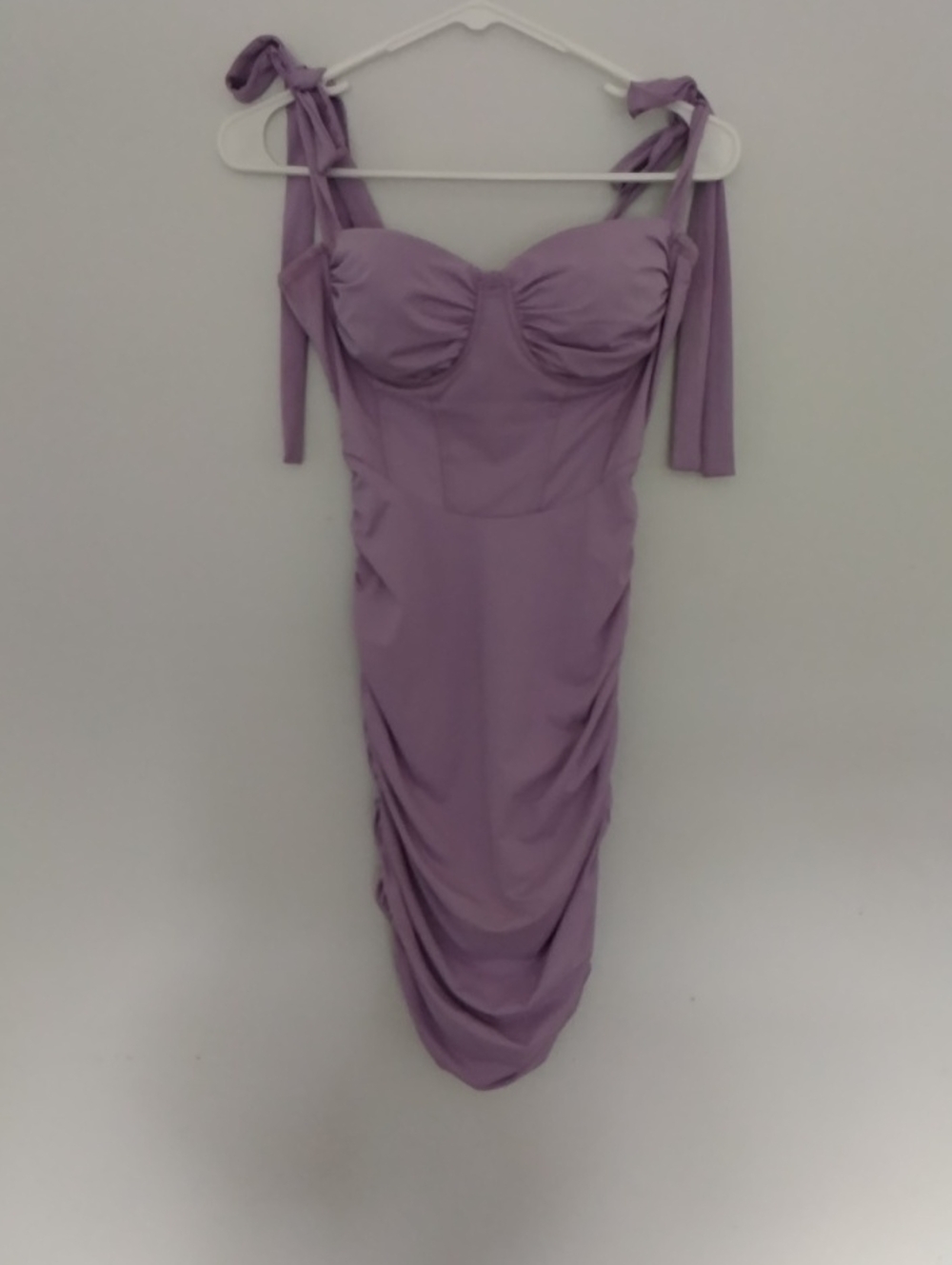 Windsor Lavender Tie-Shoulder Ruched Midi Dress